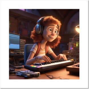 A Female Keyboard Player As A Cartoon Character Posters and Art